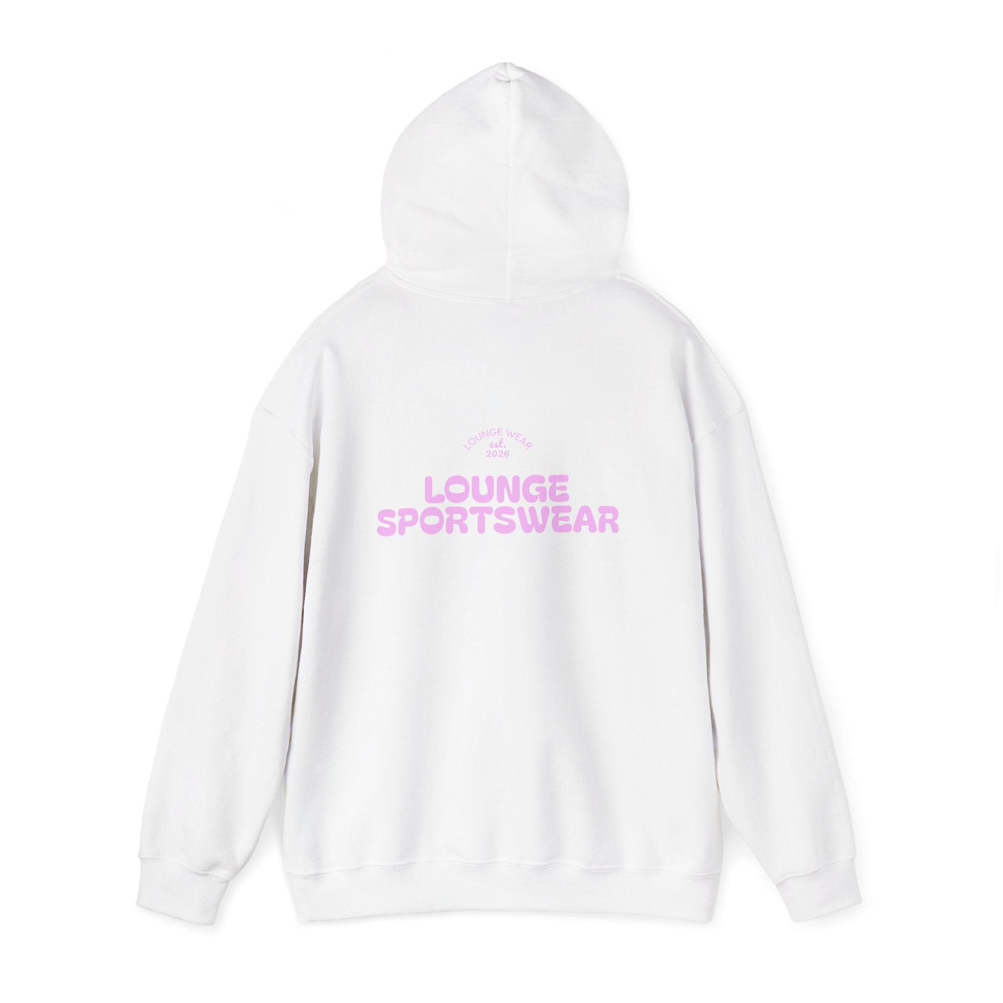 Lounge Sportswear Hoodie — White Pullover with Pink Logo