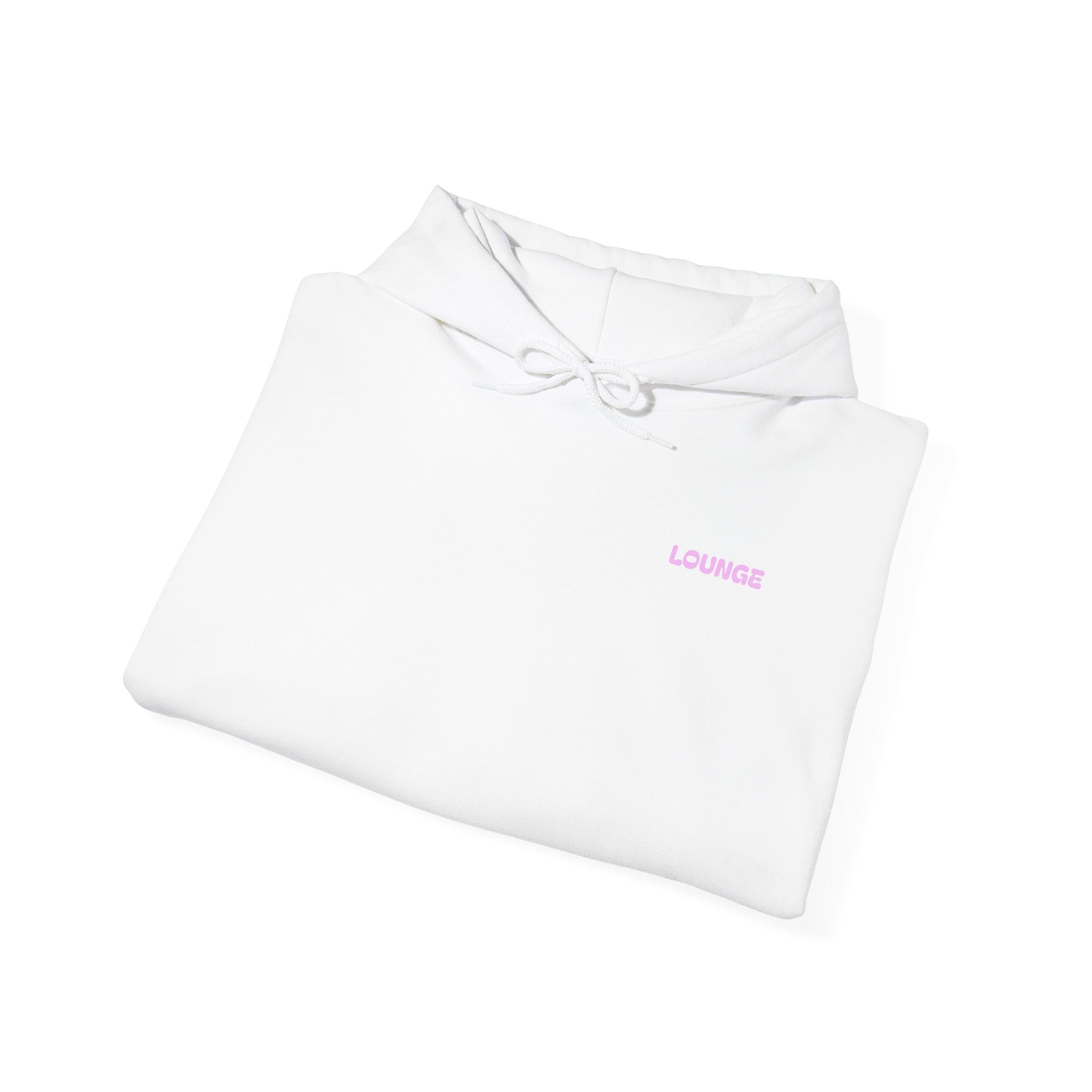 Lounge Sportswear Hoodie — White Pullover with Pink Logo
