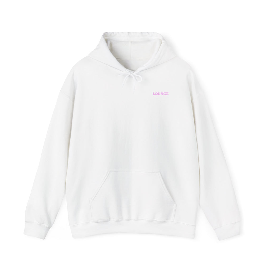 Lounge Sportswear Hoodie — White Pullover with Pink Logo